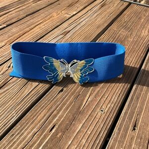 Women’s stretch enamel butterfly belt 70s-80s blue yellow gold